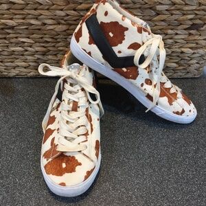 Pony Mark McNairy Cream and Brown Cow Print High-Top Sneakers